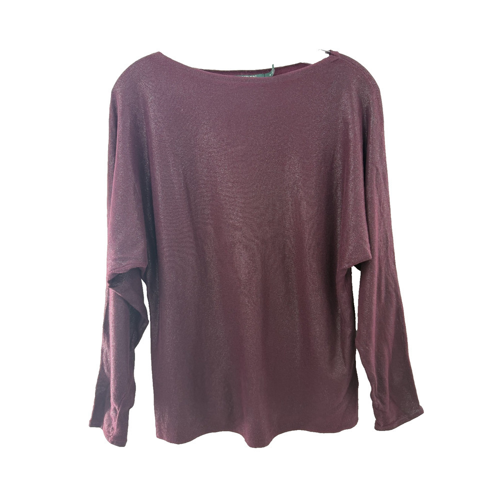 Lauren Ralph Lauren Women's Boatneck Purple (Merlot) Shimmer Pullover Sweater S